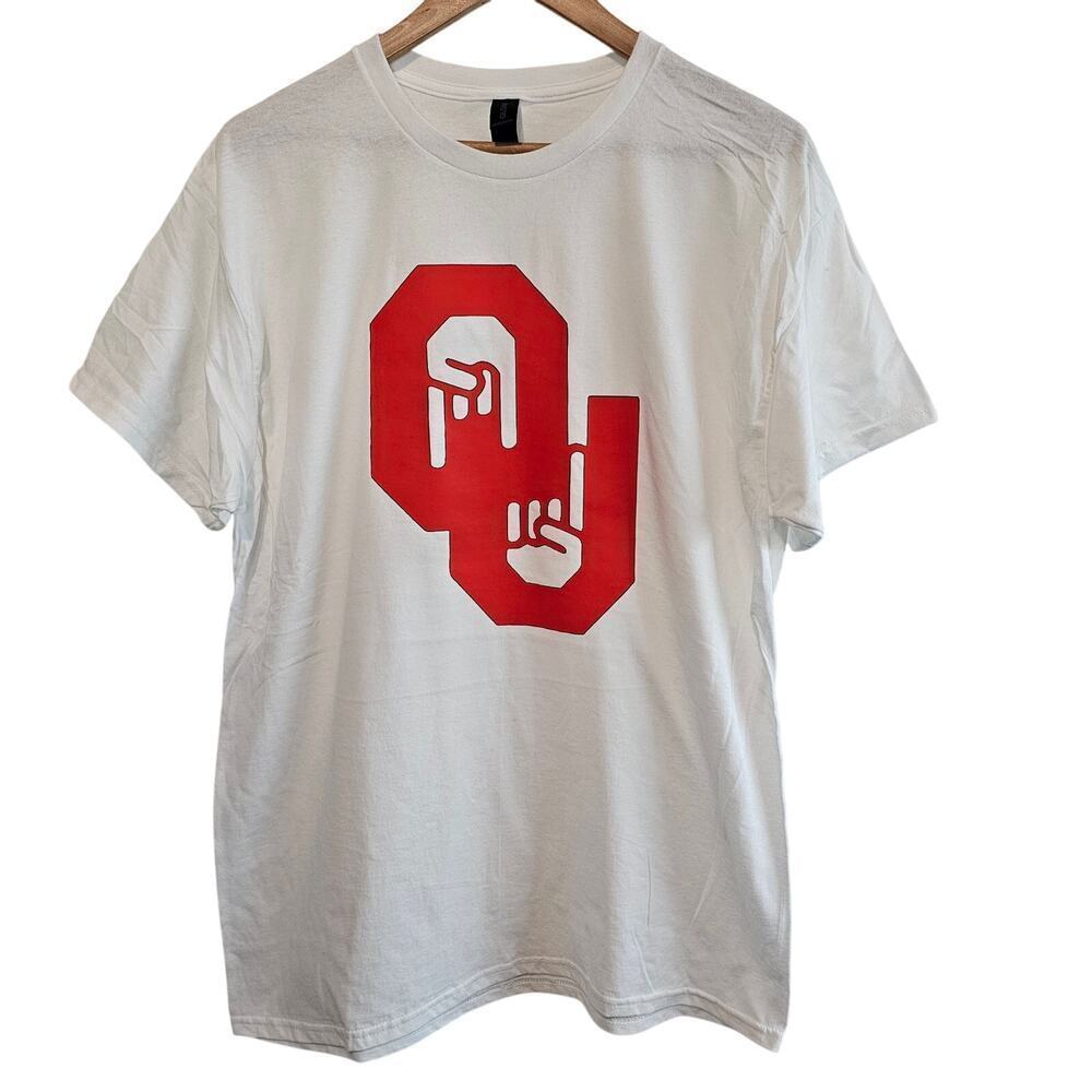 Oklahoma University OU T-Shirt Mens Large White Red Only One Horns Down Sooners